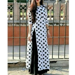 White and Black Polka Dot Stitched Kurti